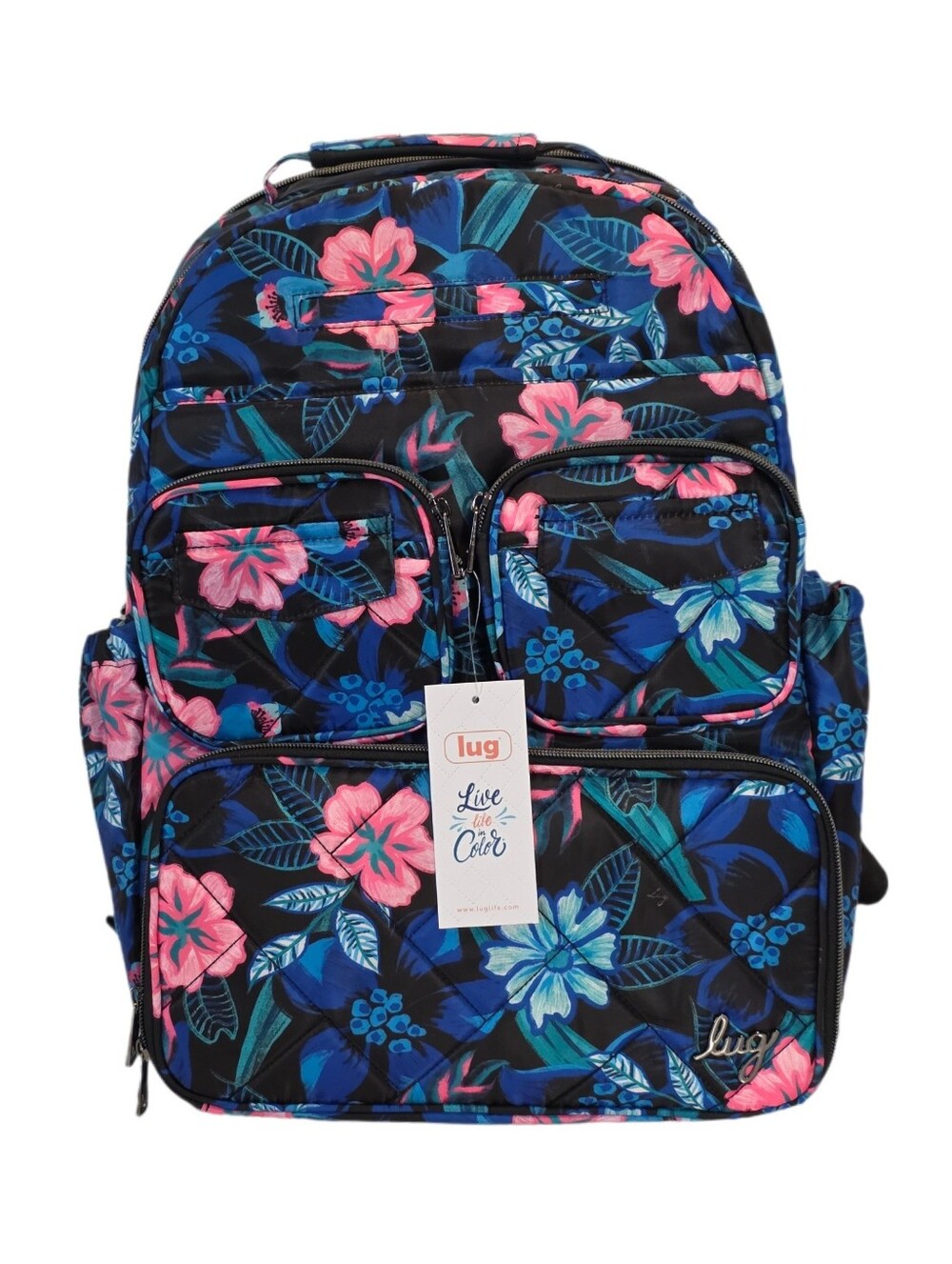 Lug Puddle Jumper Backpack - Black with Pink & Blues Floral - NWT - Picture 2 of 12